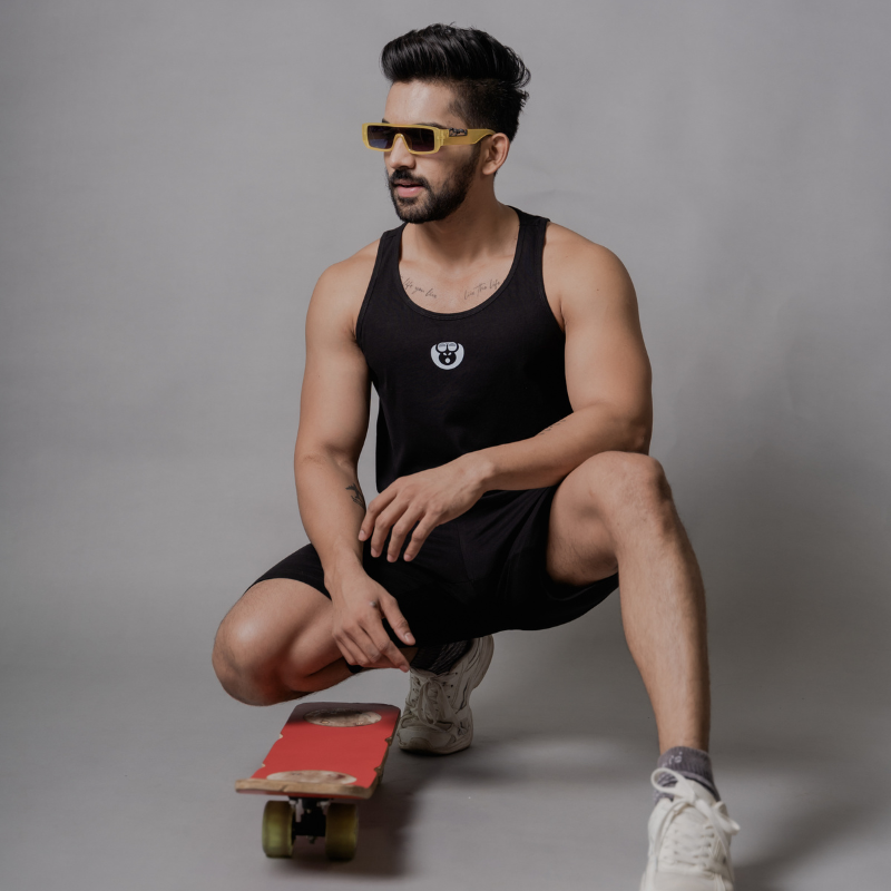 Matching Black Shorts and Vest Set | Gymwear Combo | MonkeyFunky