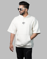 Relaxed Fit Crop Sleeve Hoodie in White - Everyday Comfort