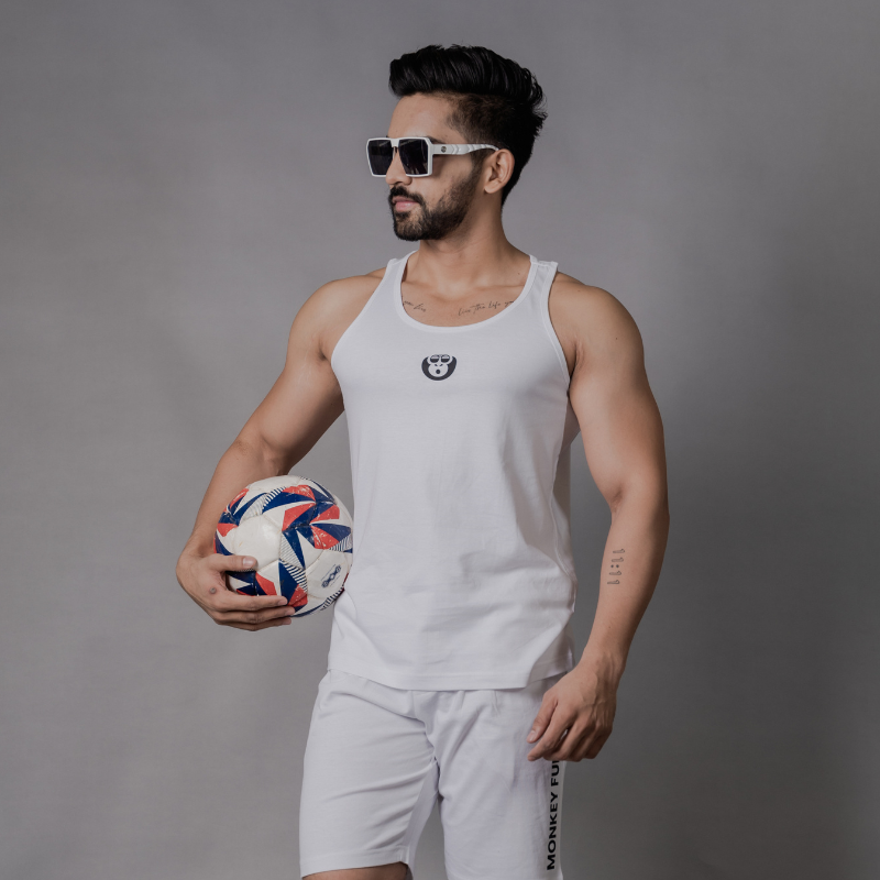 Signature White Workout Vest by-Monkey Funky