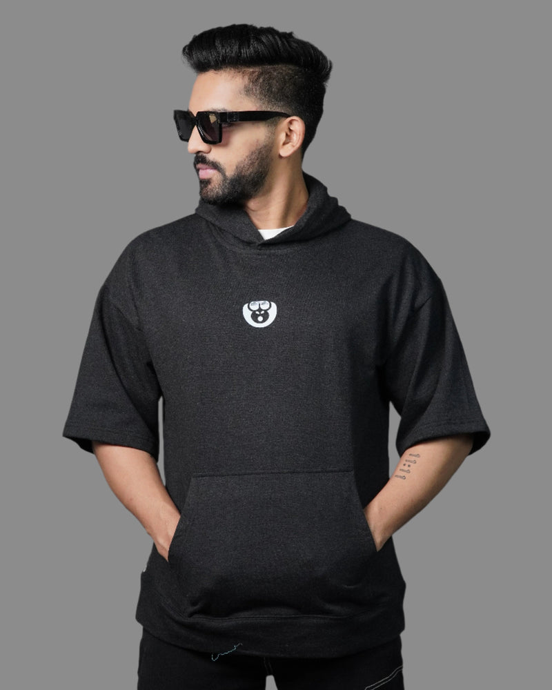 Black Trendy Cropped Sleeve Hoodie – Urban Chic Look