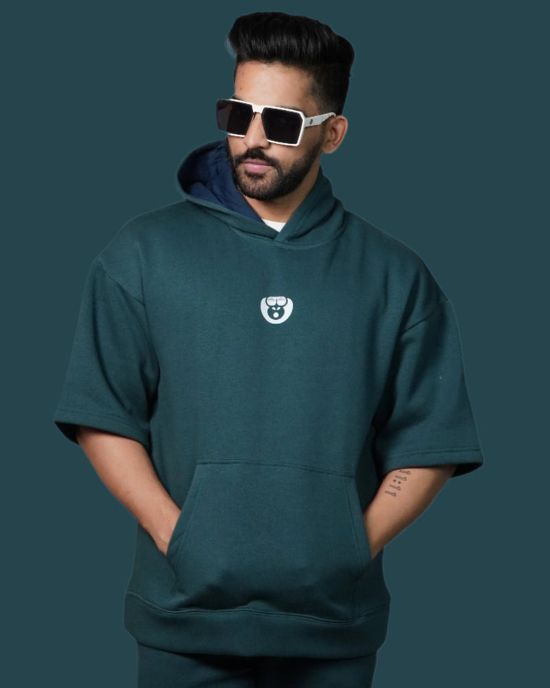 Green Hooded Crop Sleeve Top - Cozy & Stylish